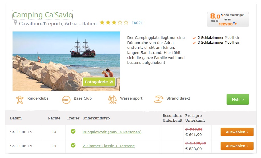 Camping Deluxe - 2 Wochen italienische Adria - 30% Sparen